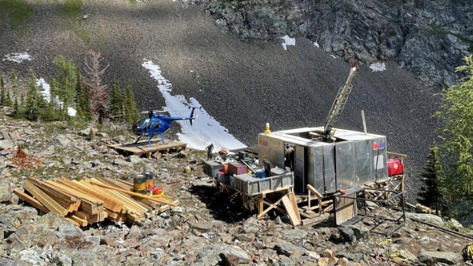 A view of a project site with helicopter