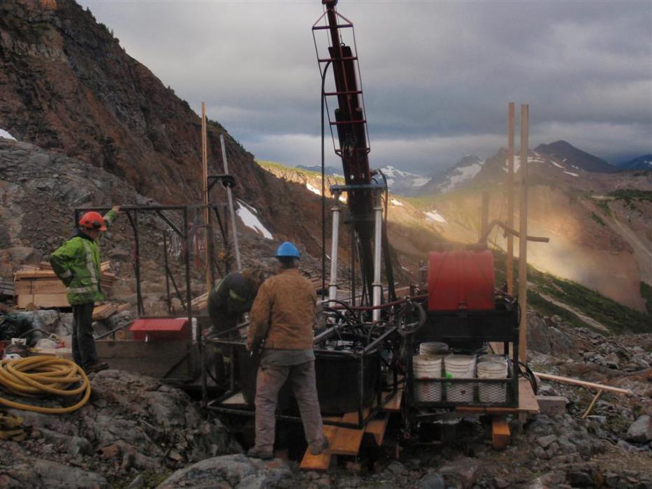 Drill rig testing for gold mineralization at the Kalum Property in Northwest BC